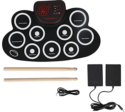 Set di Batteria Elettronica, Set di Batteria Avvolgibile, Kit di Batteria con Pad Avvolgibile da 9 Pad, con Pedali e Bacchette, Doppio Altoparlante Integrato, Ideale per i