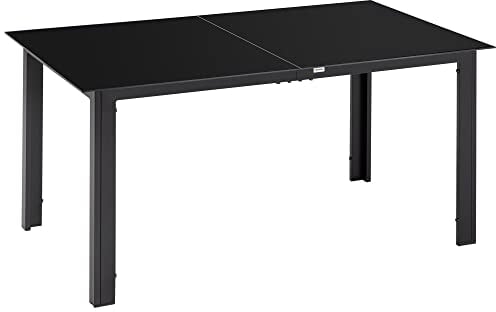 Outsunny Mesa de Jardín Rectangular para 6 Personas con Marco de Aluminio Mesa de Comedor Exterior con Tablero de Vidrio Templado Carga 50 kg para Terraza Balcón 150x90x74 cm Negro