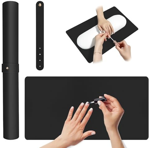 Adorila Black Nail Arm Rest Mat, Large Multipurpose Waterproof Heat Resistant Leather Nail Art Table Mat, Non-Slip Desk Pad for Desk & Office & Dinning Table (31.4 x 15.7)