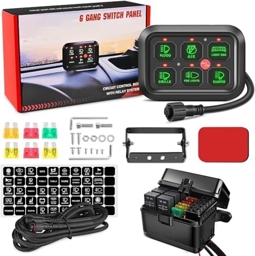 6 Bandas Panel Interruptores 12V, Sistema de Relé de Control de Circuito Universal con Paneles Interruptor Táctil Regulables RGB de Siete Colores para Coche Camión SUV Autocaravana Barco RZR