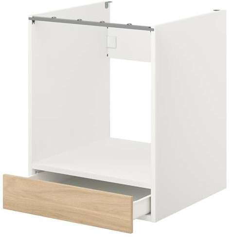 Mobile base per forno ENHET con cassetto, 60x62x75 cm, bianco/effetto rovere