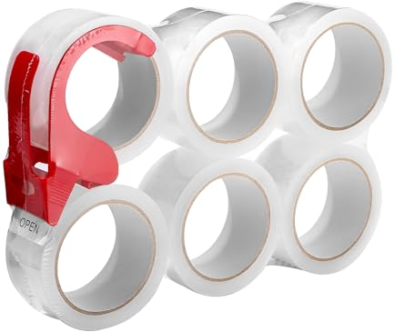 6 PACK rouleaux de ruban adhésif transparent pour emballage 55mm x 66 m avec dévidoir, ruban adhésif déménagement, bureau et stockage