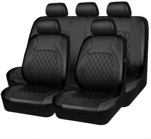 StrOux 9 Stück Auto Sitzbezüge Sets für Toyota Prius 2006-2011, Leder Autositzbezüge Schonbezüge Allwetter Wasserdicht Atmungsaktiv Sitzschoner Innenraum Zubehör,B/Black