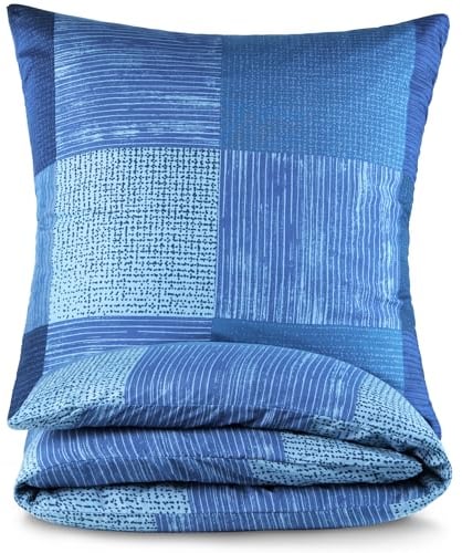 Bettwäsche 200x200 3 teilig - Mikrofaser Bettbezug 200x200 cm + 2 x Kissenbezug 80x80 cm - atmungsaktiver Stoff mit Reißverschluss - Einzelbett - modernes Karo Design Blau