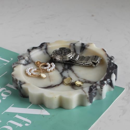 Natural Small Calacatta Viola Marble Scallop Edge Tray 6.3, Marble Jewelry Dish, Trinket Tray for Women Gift