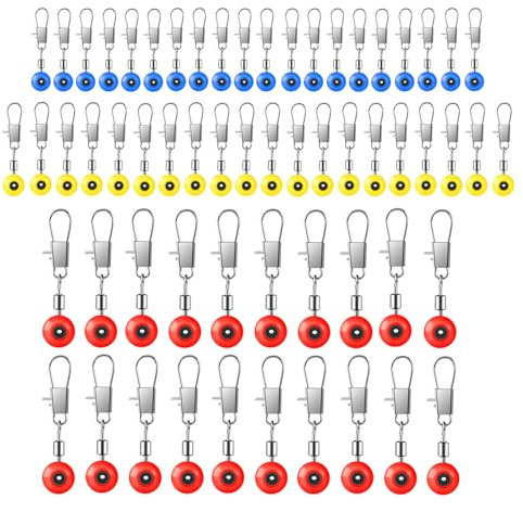 DHWEKU 60 Pezzi Girella da Pesca,Girevoli da Pesca,Girelle da Pesca a Canna Pesca,Connettore Girevole da Pesca,Pesca Girelle con Moschettone per Connettori Clip Girevoli, 3 Dimensioni