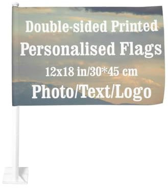 Personalisierte Autofahnen mit Ihrem eigenen Design – 30,5 x 45,7 cm benutzerdefinierte Flaggenbanner für Auto, LKW, Outdoor-Dekoration, mit Foto, Bildtext, individuelle doppelseitige Flagge,