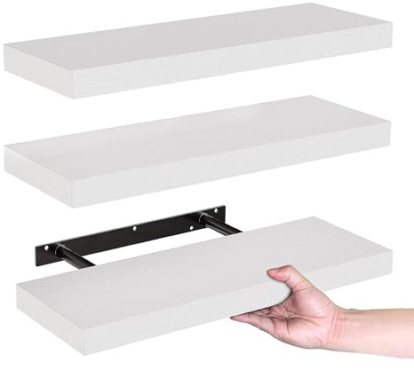 SPRIGLY Premium Wall Mounted Shelves Pack of 3(41 cm) MDF Gloss Finish with Invisible Brackets, Floating Shelves for Living Room, Bedroom Kitchen & Bathroom