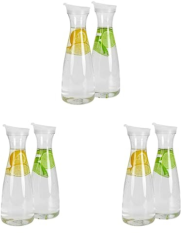 Remingtape Juego de 6 jarras de agua de plástico de 1 litro con tapas blancas, aptas para alimentos y reciclables, irrompibles