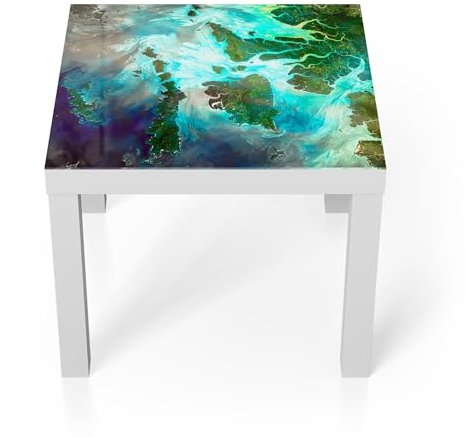 DEQORI Glastisch | weiß klein 55x55 cm | Motiv Muster der Erde | ausgefallener Beistelltisch aus Glas | Hochglanz Couchtisch fürs Wohnzimmer | moderner Couch Tisch mit Design