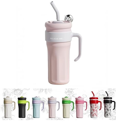 IRNATO Mega taza de 40 onzas, vaso de acero inoxidable con asa y popote, apto para portavasos, botella de agua de acero inoxidable, vaso aislado extra grande (lleno de flores) (danfen)