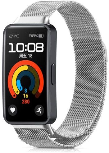 CHANRASI Correa Compatible con Huawei Band 8/Huawei Band 9 Correas de Metal de Acero Inoxidable Pulsera de Repuesto para Huawei Band 9/Huawei Band 8 Plata