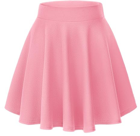 Femmes Basic Casual Taille élastique Trompette Mini Jupe élégante A-Ligne Patineur Jupe(M, Rose)