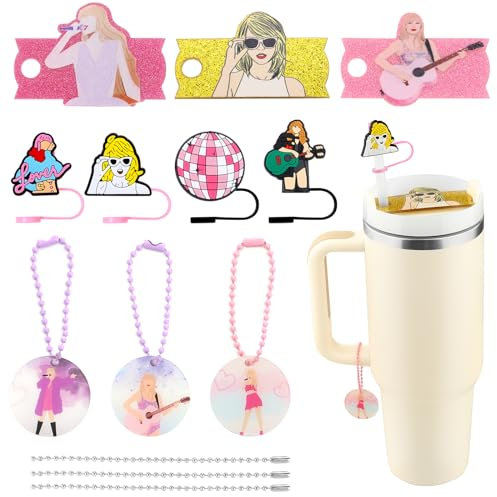10 Pcs Stanley Cup Accessories Set, 4 Pcs Stanley Straw Covers1 0mm+3 Pcs Stanley Name Plate Lids for 40 oz +3 Pcs Stanley Charms for Handle Stanley Tumbler Decorations gifts for girls and daughter