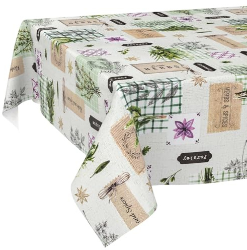 ANRO Wachstuchtischdecke Wachstischdecke Wachstuch Tischdecke abwaschbar Gartentischdecke Wasserabweisend 120x140cm Schnittkante Kräuter Grün