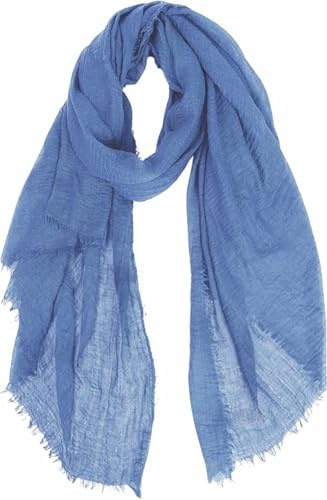 guiyal Cotton Blend Crinkle Vintage Soft Scarf with Fringed Edges,linen scarf,shawl,travel，light blue