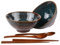 Henrrida Ramenschüssel-Set, 1200 ml, 2 Stück, 1,2 l, Essstäbchen, Ramenlöffel, japanische große Suppenschüsseln, Salat, Müslischalen, Nudelschale, mikrowellen- und spülmaschinenfest (Pfauenschwanz)