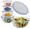 Glasschüsseln mit Deckel, 5-teiliges Set (0,8L, 1,05L, 1,6L, 2,7L, 4,45L), Große Salatschüssel mit Diamantmuster, Platzsparende stapelbare Rührschüsseln aus Glas für Servieren, Backen, Vorbereiten