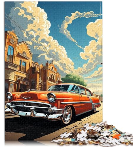 Puzzle für Erwachsene, 1000 Teile, Oldtimer-Auto, Himmelswolken, Familienspaß, Puzzle, Geburtstagsgeschenk, Geschenke, 19,7 x 29,5 Zoll, für Teenager ab 14 Jahren