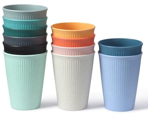 Otcboimo 12 Unbreakable Reusable Drinking Cups Set 350ml Stacking Tumblers Parties Picnics BBQ Camping Hot Cold Drink Water Milk Coffee Mugs for Kids Adults - Microwave and Fridge Safe