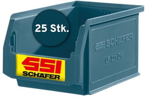 SCHÄFER SHOP Sichtlagerkästen stapelbar, 25 Stück, Stapelboxen groß, Lagerboxen Kunststoff, Werkstatteinrichtung, Sichtlagerbox, 23x15x12 cm, Lagerkästen Wandregal, 2,7 l, Petrol