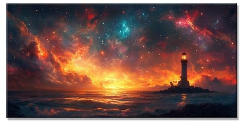 5D Diamond Painting Phare Diamant Painting Adulte Enfant Accessoires Inclus Ciel étoilé Loisirs Créatifs Broderie Diamant kit Peinture Adulte xxl Difficile Grand Format DIY Strass Point 40x90cm y-4035