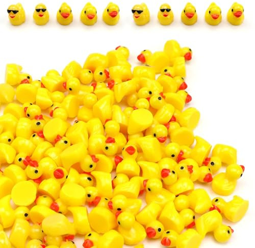 CHSEROK 130 Stück Mini Harz Enten, 2 Stile Niedliche Kleine Enten Miniatur Figuren, Gelbe Harz Figuren für DIY Dekoration - Miniaturgärten, Garten, Bonsai, Aquarien, Fischbecken und Schlafzimmer