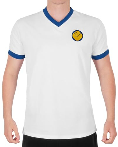 fan originals Leeds T-Shirt Mens Retro V-Neck Smiley White Large