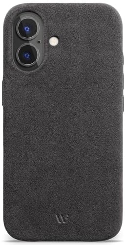 WIIUKA Hülle für iPhone 17, original Alcantara®, handgefertigt, extra Dünn, Premium Handyhülle, Case, Qi, Leder-Alternative, skiin Alcantara, Mystery Grau