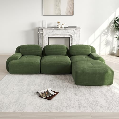 Rvjiahe Modulares Ecksofa ohne Montage, ergonomisch und haustierfreundlich, aus Cordstoff mit extra-Breiten Armlehnen, 32D hochelastische Polsterung für Wohnzimmer und Schlafzimmer (Grün)