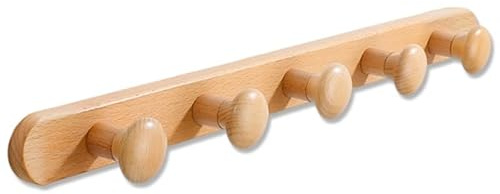 YAVYAV Patères Murales En Hêtre Avec 3/4/5/6/7/8 Crochets Robustes | Porte Manteau Mural Décoratif Pour Entrée, Salle De Bain Ou Chambre, Pour Manteaux(Natural,50cm/19.6in)