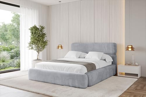 ALTDECOR Polsterbett mit Bettkasten und Lattenrost, Bett mit Kopfteil, Boxbett ohne Matratze, Doppelbett mit Stauraum - Enora - 120x200 Hellgrau
