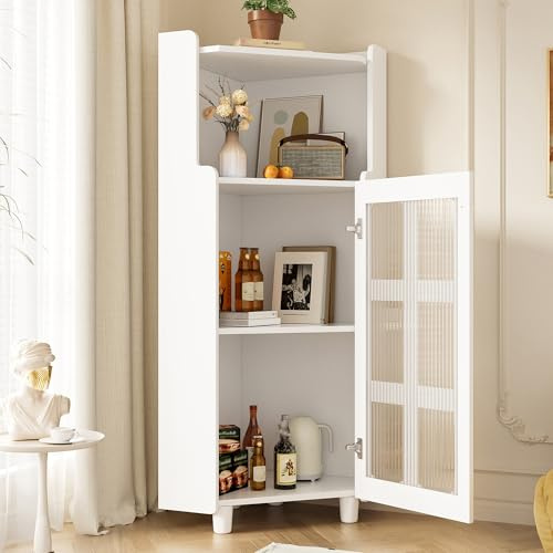 DACHETOU Eck-Schrank 60x120cm Weiß, mit Lackoberfläche – Moderner Eck-Kommode für Wohnzimmer, Bücherregal, Badezimmer