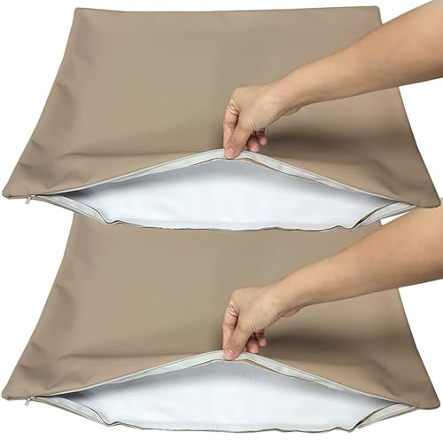 Kunstleder Kissenbezüge, 2er Set Kissenbezug Mit Reißverschluss,Weiche Kissenhüllen für Indoor Outdoor Sofa Bank Kopfkissen, Waschbar Dekorative Sofakissen bezug(Latte brown,40x60cm set of 2)