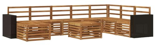 vidaXL Outdoor-Sofagarnitur 9 pcs Natur Massivholz Akazie, Garten-Sofa, modernes Outdoor-Sofa, langlebige Lounge-Ausstattung für entspannende Terrassensitze