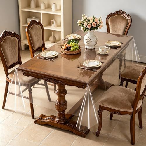 Tischfolie Durchsichtig, Transparente Tischfolie 220 × 150 cm Durchsichtige Tischdecke Abwaschbar PVC Tischdecke Fettdicht Folie Tisch Transparent 0.13 mm Dick für Hochzeiten Party Indoor Outdoor
