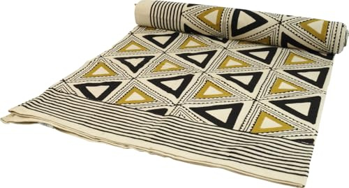 GURU SHOP Blockdruck Tagesdecke, Bett & Sofaüberwurf, Handgearbeiteter Wandbehang, Wandtuch - Design 10, Size:Double 225x275 cm