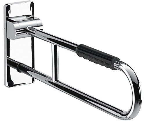 emco SYSTEM2 Stütz-Klapp-Griff zum Schrauben, klappbarer Haltegriff mit Anti-Rutsch-Element, praktische Griffstange aus Metall, hochwertige Badutensilie, chromfarben/schwarz