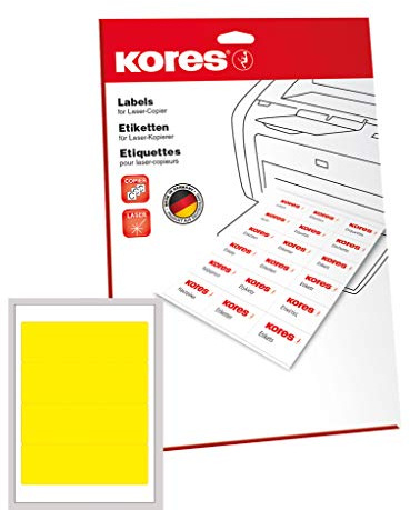 Kores L19061.252 - Universal Etiketten, 25 Blatt A4, 19.2 x 6.1 cm, gelb