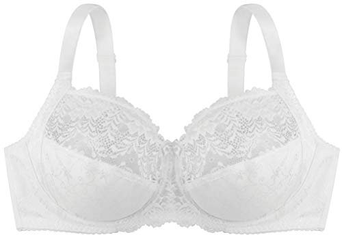 Dorina Philippa Bügel-BH – Jacquard- & Denier-Mikrostoff, U-Rücken-Flügel, Glänzendes Picot-Gummi, Satin-Schleife, Zweireihiger Haken- & Ösenverschluss für Komfort & Halt, Weiß