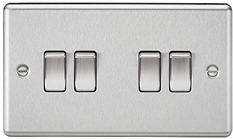 Knightsbridge CL41BC 10 A 4G Rounded Edge Brushed Chrome 2 Way Plate Switch, Silver