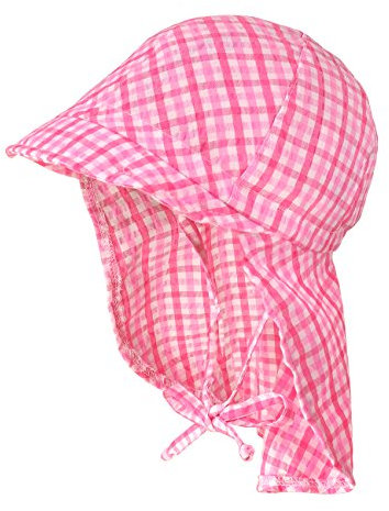 maximo Baby-Mädchen Mütze Schildmütze, Nackenschutz, Karo, Bindeband, Mehrfarbig (Pink-Weiß-Karo 25), 49