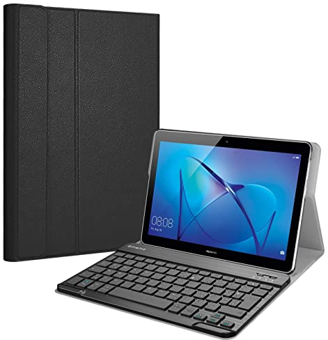 FINTIE Tastatur Hülle für Huawei Mediapad T3 10 - Ultradünn leicht Schutzhülle mit magnetisch Abnehmbarer Bluetooth Tastatur mit QWERTZ Layout für Huawei MediaPad T3 10 (9.6 Zoll), Schwarz