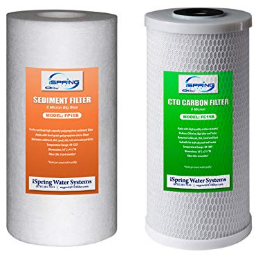 iSpring F2WGB21B Filtración de Agua de 4.5 x 10 Pulgadas para Toda la Casa Filtro de Agua de Sedimento y de Bloque de Carbono CTO de Alta Capacidad Juego de Cartuchos de Repuesto para WGB21B