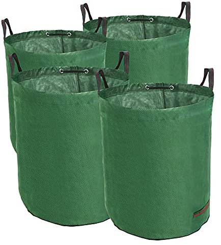 TerCasa Gartensack 4er Pack, Abfallsack 272 L, Gartenabfallsack Höhe 76 cm, Ø 67 cm, Sack für Gartenabfälle aus reißfestem Polypropylen-Gewebe, mit Verstärkungsring und 4 Griffen, grün