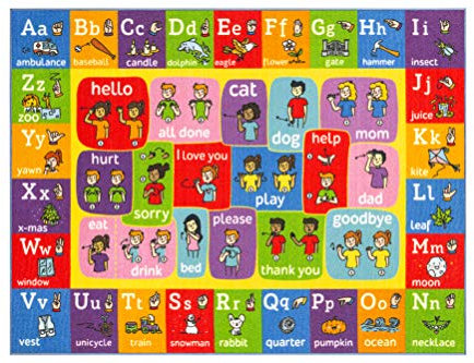 KC Cubs Playtime Collection ABC Alphabet ASL Zeichen Sprache Lernbereich Teppich für Kinder und Kinder Schlafzimmer und Spielzimmer, 100 cm x 150 cm