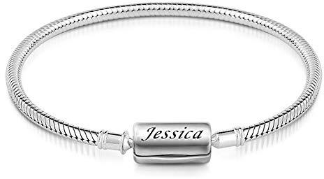 Gnoce Sterlingsilber Armband Ihr Name Mein Nachname Schlangenkette Bettelarmband mit Schließe Gravur Armbänder Namensarmband für Damen Herren (17)