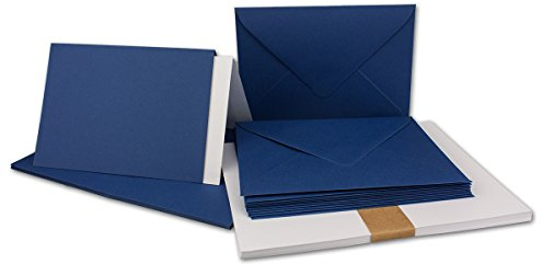 25 x Faltkarten-Set DIN A5/C5 - Dunkelblau + Umschläge + Einlegeblätter - PREMIUM QUALITÄT - sehr formstabil - für Drucker geeignet