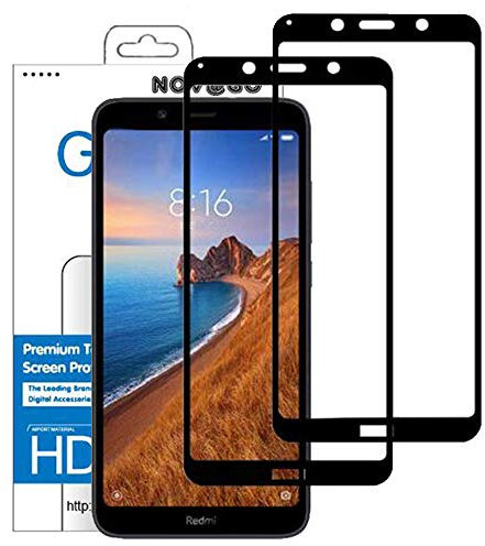 NOVAGO Compatible avec Redmi 7A- Pack de 2 Films Verre trempé Protection écran Transparent et résistant (Noir complet)
