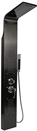 Colonne de Douche,Cascade et Douche,20 x 7 x 140 cmDouchette Confortable,Commande de Thermostat,Douches à main,Jet de Massage,Buse de massage,Douchette, pour Salle de Bain, Hôtel, Gym, Spa -noir
